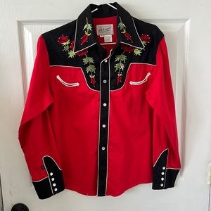 VINTAGE RED WESTERN BUTTON DOWN